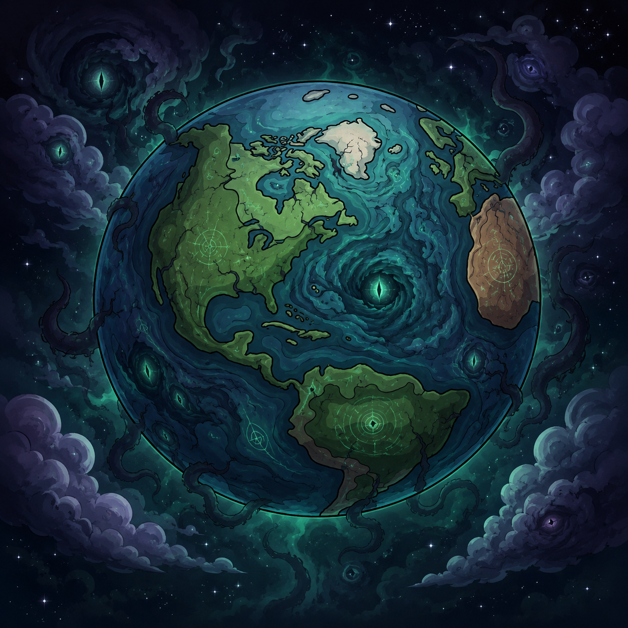 Una presencia cósmica se asoma sobre un planeta